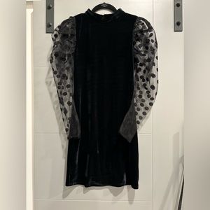 COPY - Zara Velvet Polka Dot Puff Sleeve Open Back Dress